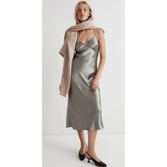 Madewell Womens $98 The Layton Midi Slip Dress Metallic Satin Size 14 NO120 - Picture 1 of 11
